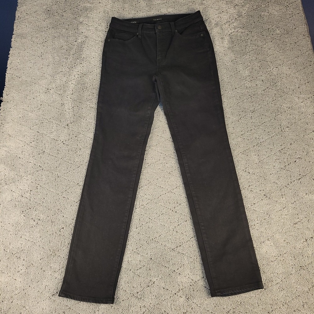 Talbots Jeans Womens 2 Black Straight Leg Jean Mid Rise Dark‎ Wash Stretch Denim